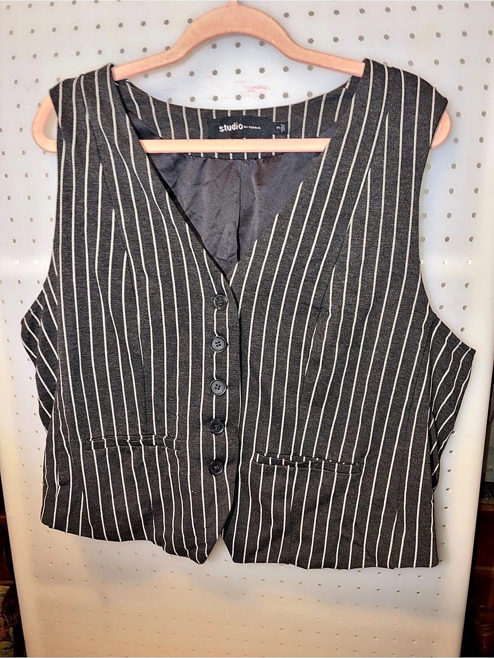 Studio by Torrid Striped Button Front Vest in Black & White Size 14